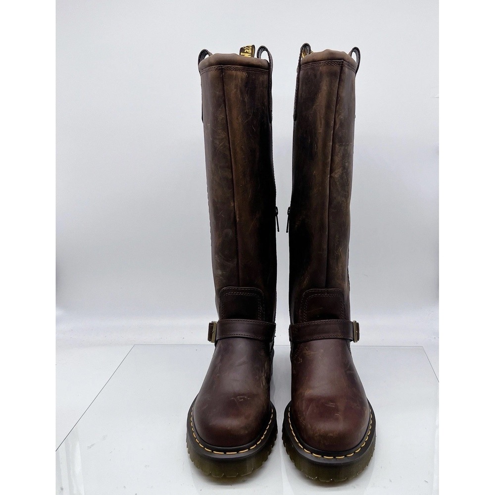 Dr. Martens Anistone Knee High Combat Biker Boots Brown Leather US W 11 M 10 - Picture 5 of 14